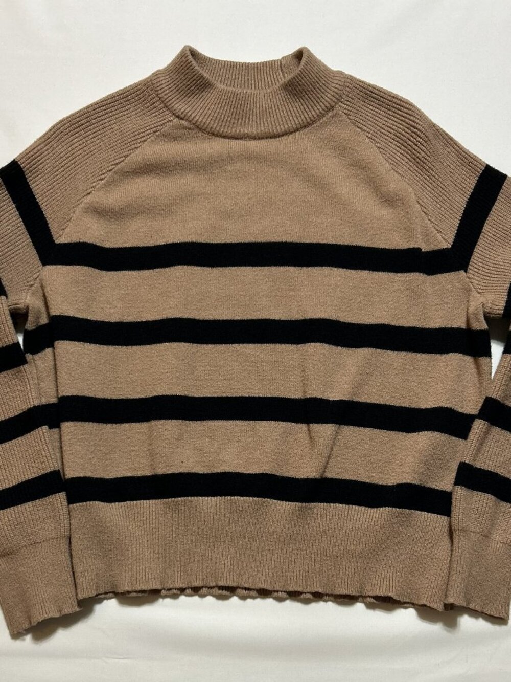 Cyrus Long Sleeve Striped High Neck Sweater; Tan/Black Stripes; Women's Large